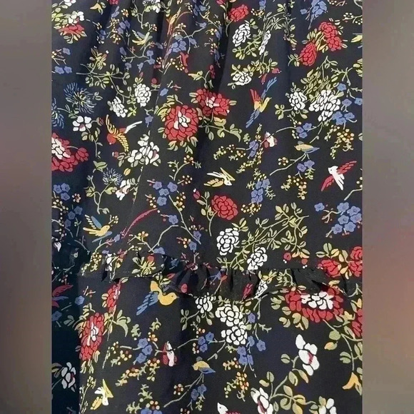 Madewell Finch Floral Ruffle Shirt Birds Black Chiffon Long Sleeve Blouse Top S - Picture 5 of 10